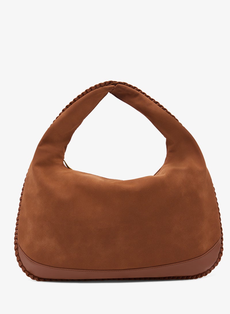 ELLA Suede Slouch Shoulder Bag With Bead Detailing - Image 1